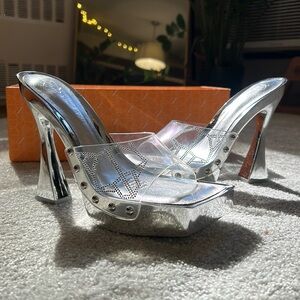Naked Wolfe Sunday Heels (Silver/Transparent)